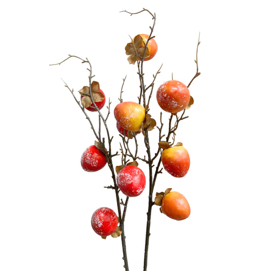 Set of 2 Artificial Persimmon Branch Stems with a Touch of Artificial Snow, 30 inches Tall