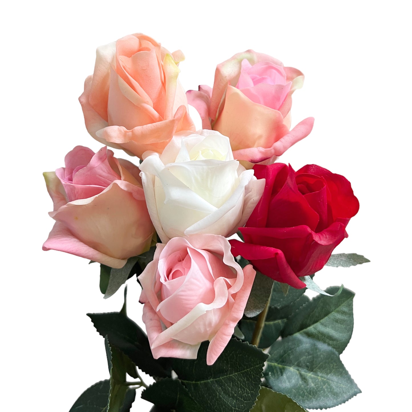 Set of 6 Realistic Stemmed Artificial Roses with Lifelike Touch
