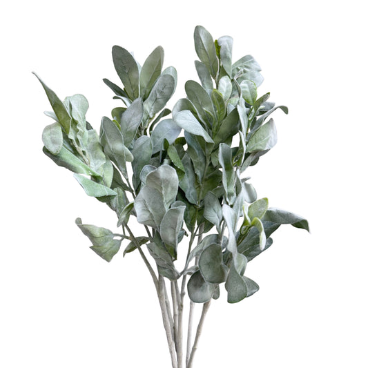 Set of 6 Flexible Artificial Lamb's Ear Stems with Bifurcated Branches, 25“