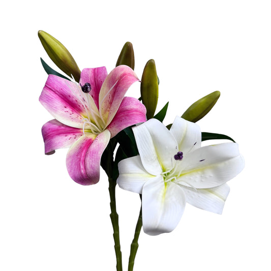 Set of 2 Elegant Artificial Lily Stems, with Blooms and Buds