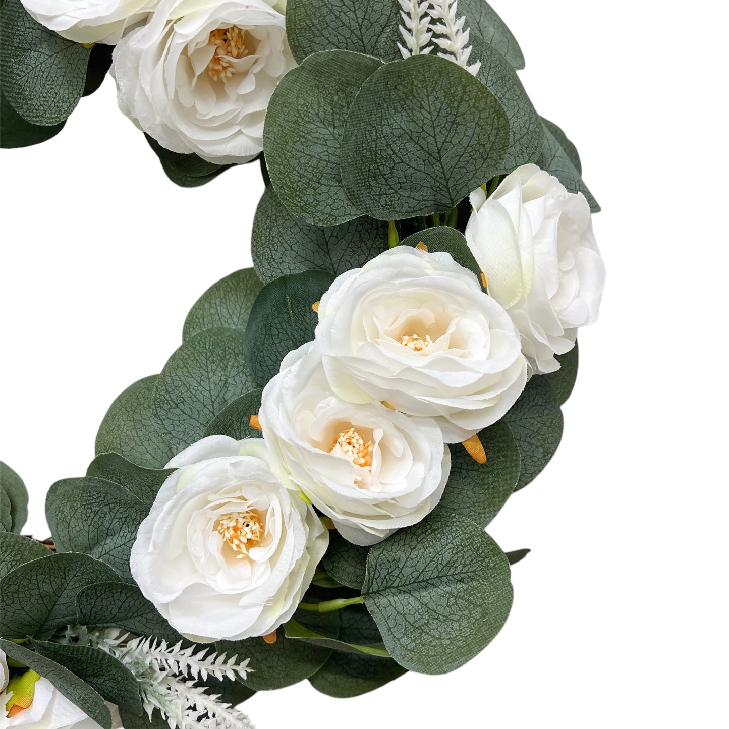 Artificial White Rose and Eucalyptus Wreath