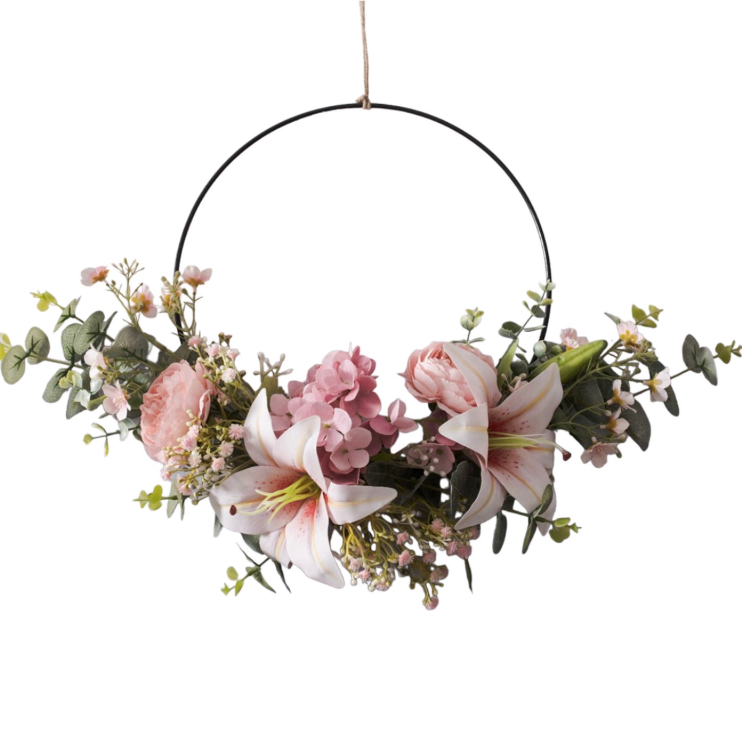 Artificial Lily and Rose Hydrangea Floral Wreath Decoration