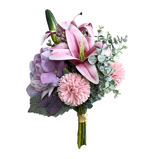 Artificial Lily, Hydrangea, and Eucalyptus Bouquet Arrangement