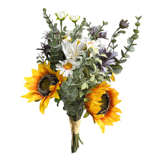 Artificial Sunflower Daisy and Eucalyptus Bouquet Arrangement