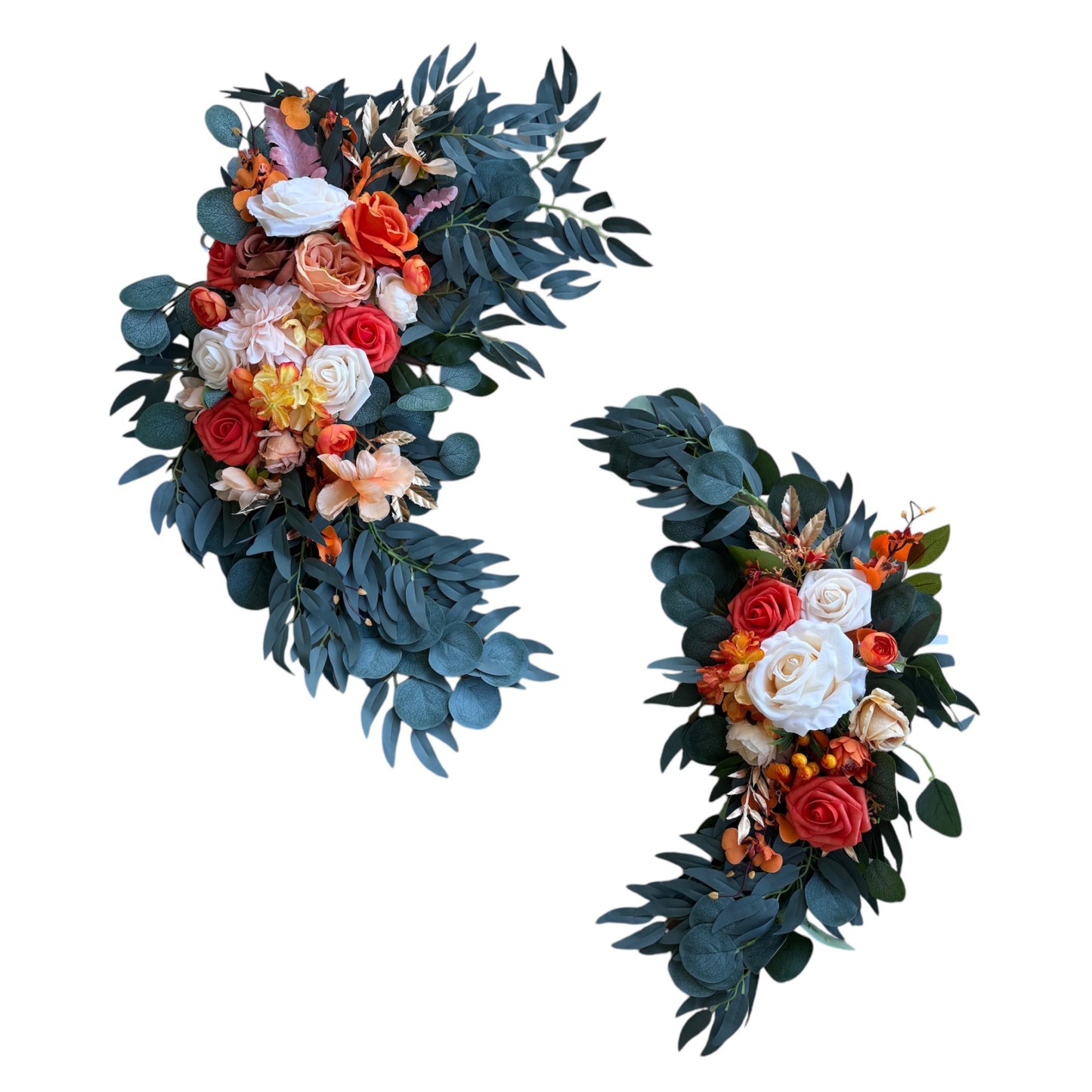 2-Piece Orange and White Rose Arch Set with Ribbon Backing