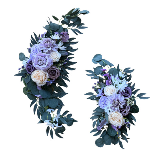 2-Piece Purple and Cream Rose Arch Flower Set with Ribbon Backing