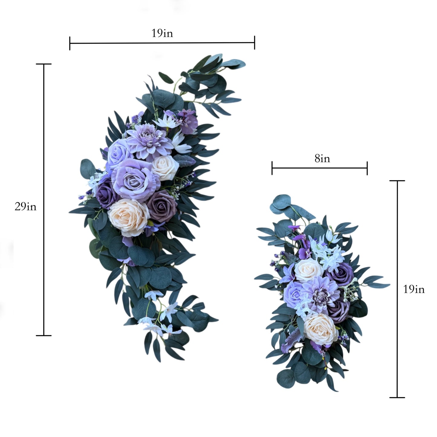 2-Piece Purple and Cream Rose Arch Flower Set with Ribbon Backing