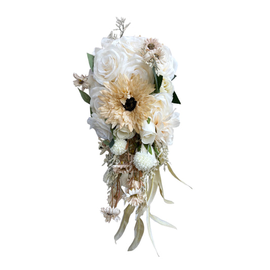 Luxurious Cascading Artificial Wedding Bouquet in Ivory Tones