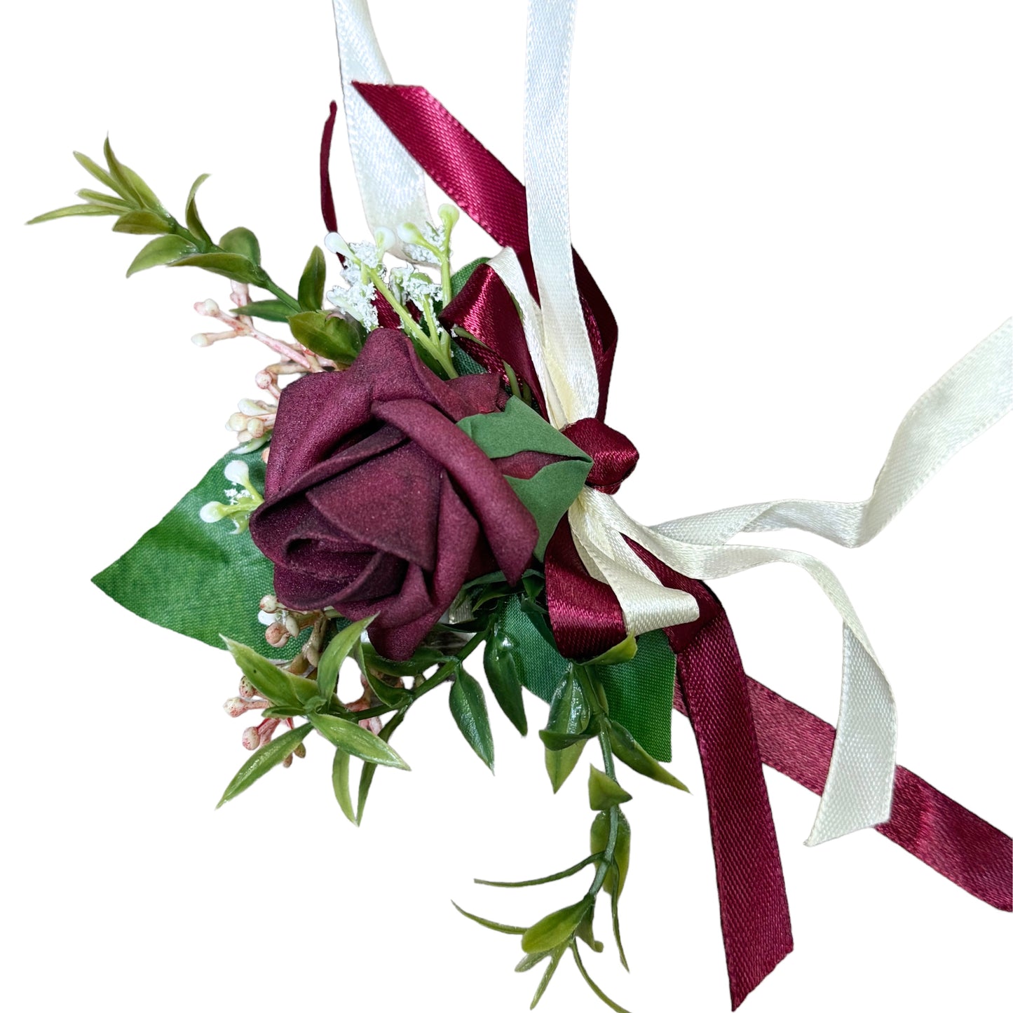 Elegant Wrist Corsage & Boutonniere with Artificial Red Roses