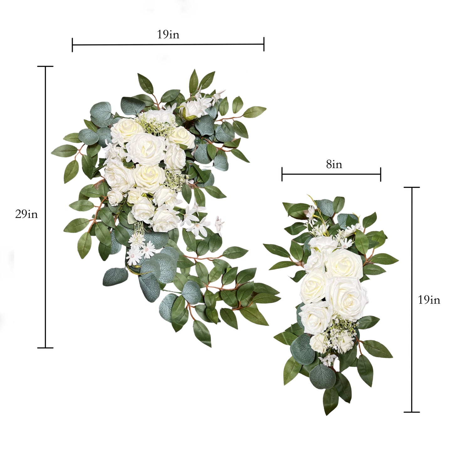 White Rose and Eucalyptus Wedding Arch Backdrop Decor - Set of 2