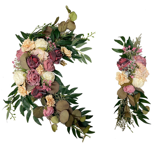 Vintage Red Rose Wedding Arch Decor - Set of 2 Artificial Flower Accents