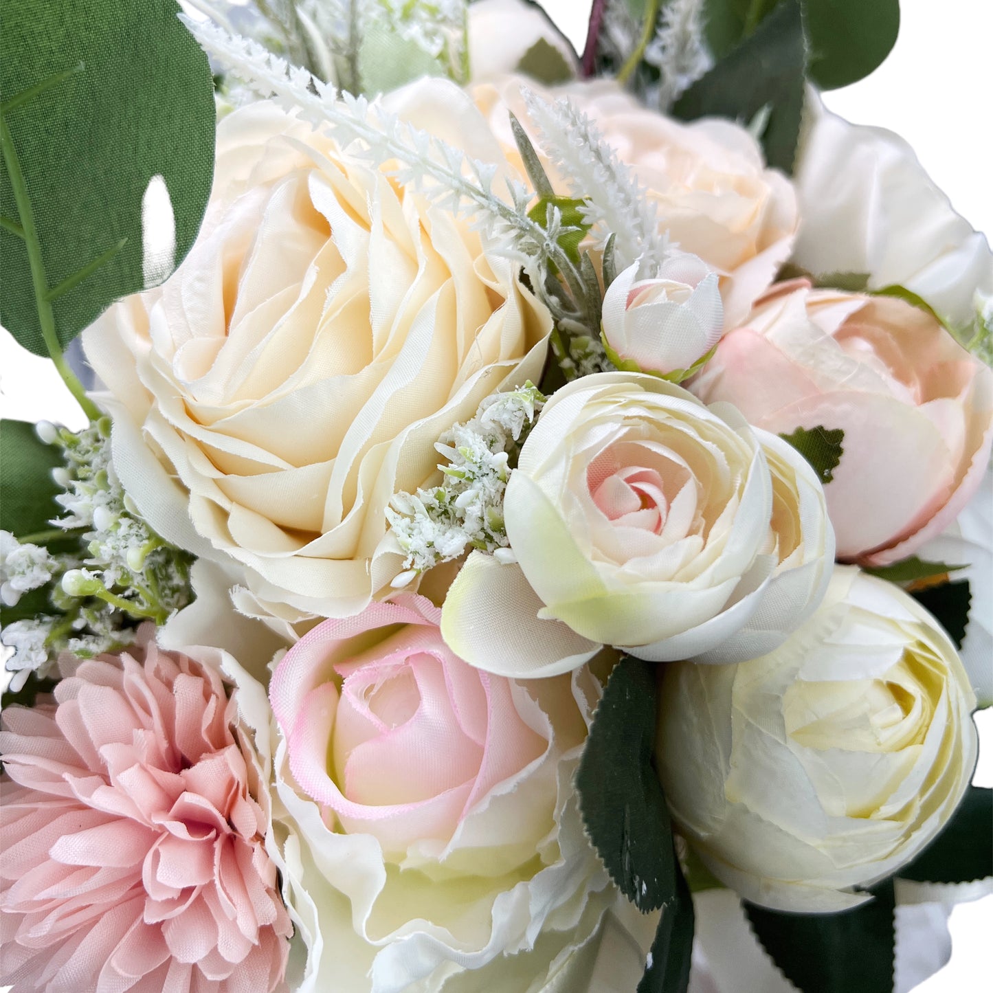 Elegant Artificial Wedding Bouquet with Roses, Peonies, and Eucalyptus for Brides and Bridesmaids