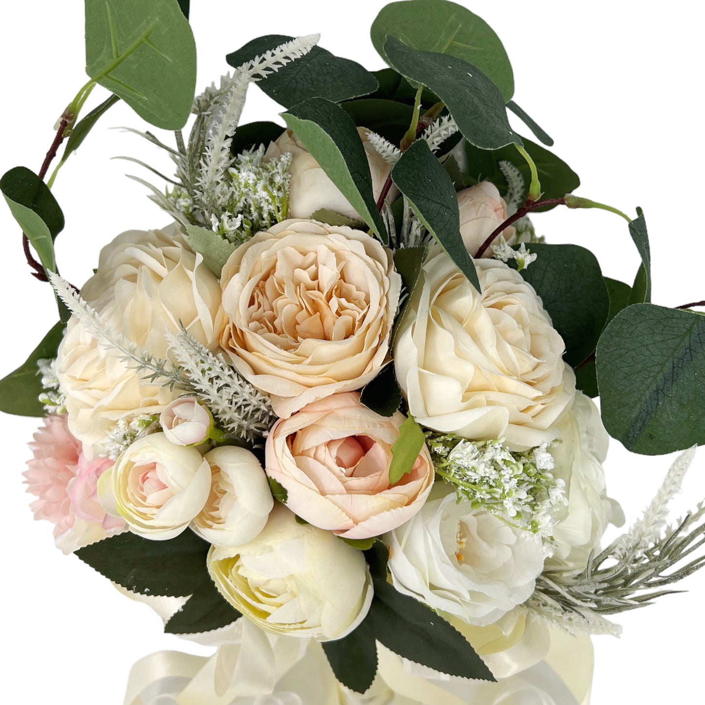 Elegant Artificial Wedding Bouquet with Roses, Peonies, and Eucalyptus for Brides and Bridesmaids