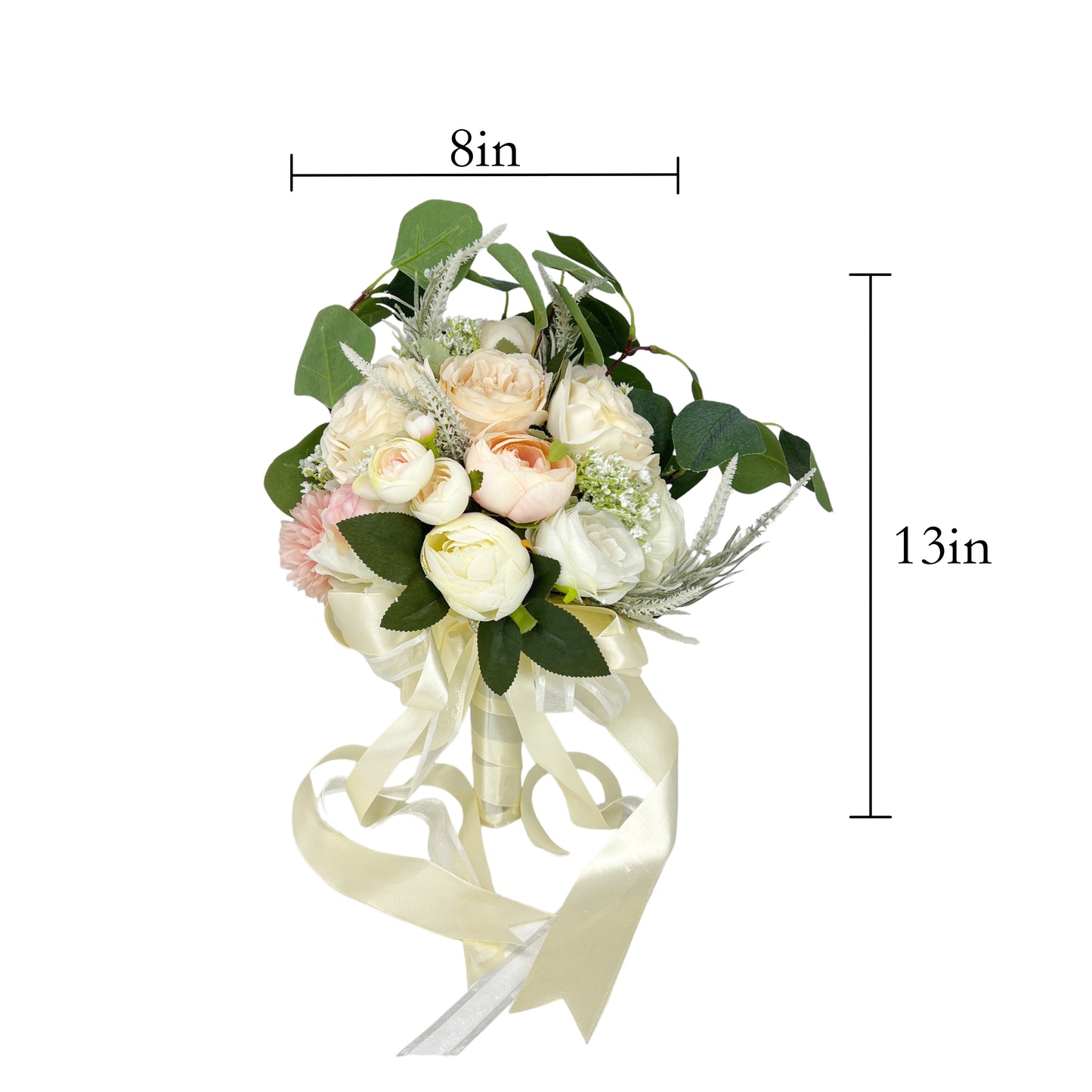 Elegant Artificial Wedding Bouquet with Roses, Peonies, and Eucalyptus for Brides and Bridesmaids