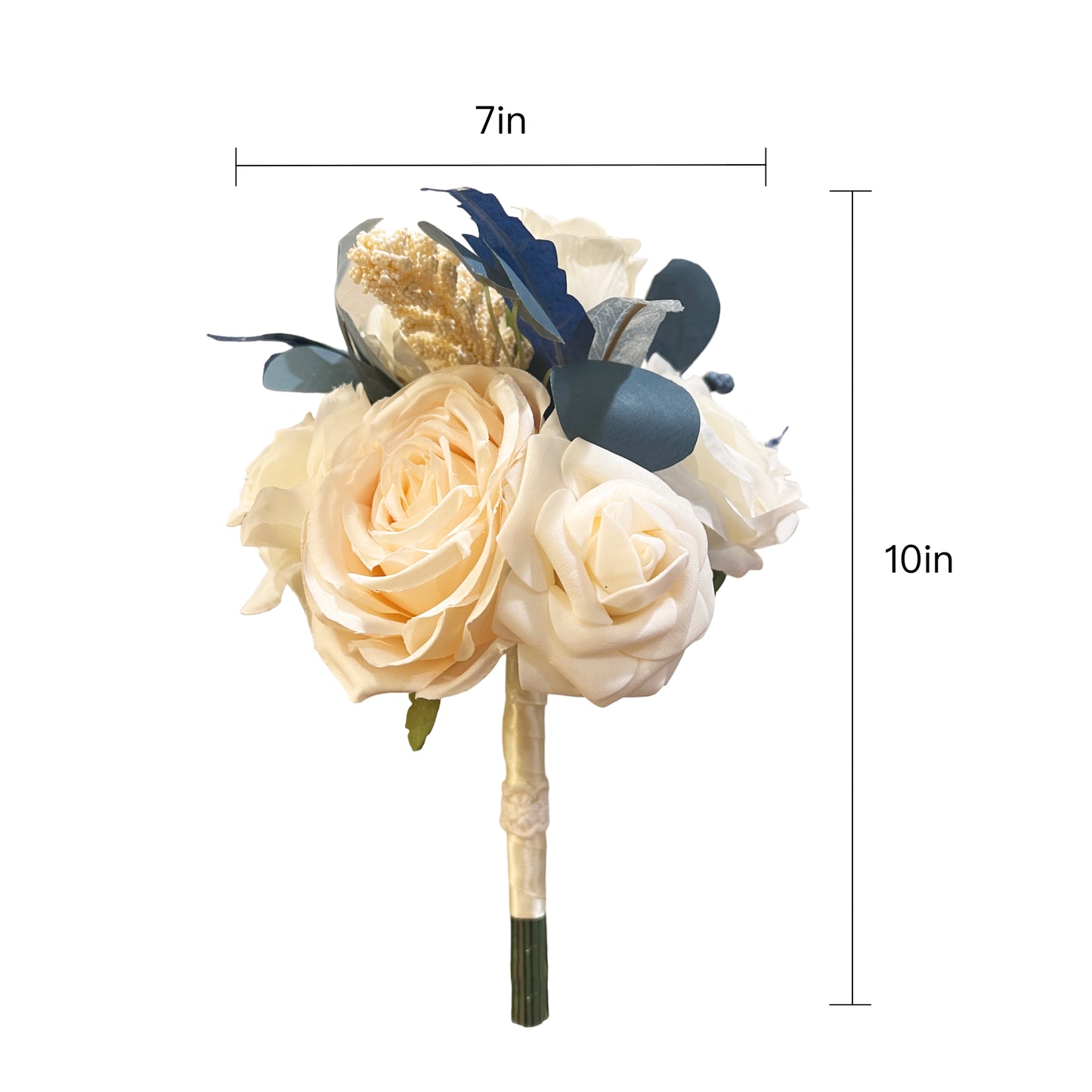 Artificial Roses Wedding Bouquet with Navy Teal Leaves and Blueberry for Brides and Bridesmaids