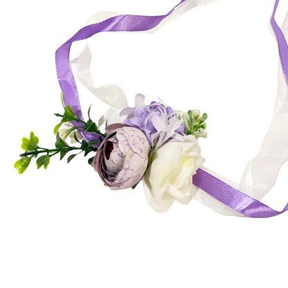 Artificial Rose and Peony Boutonniere & Corsage with Purple Ribbon
