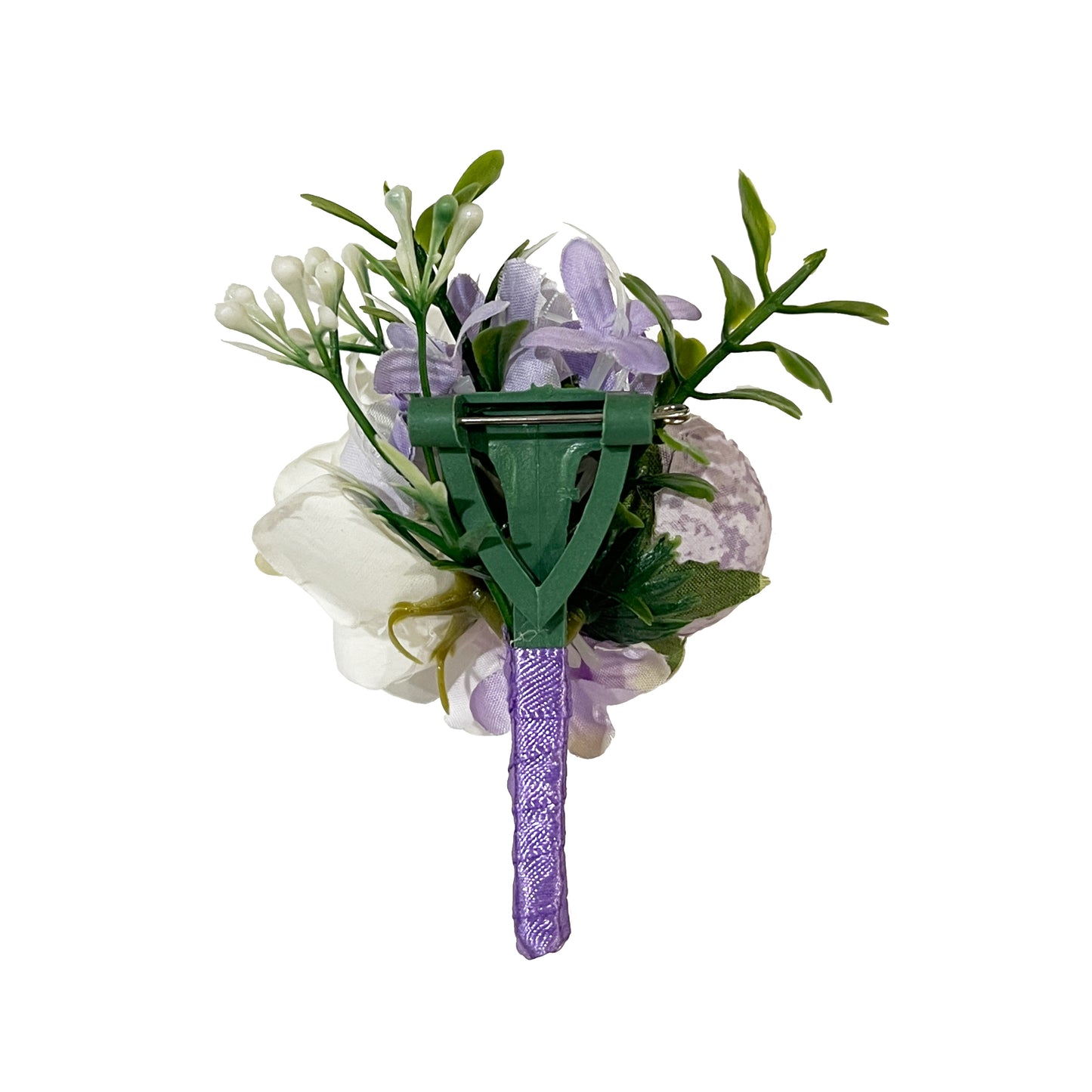Artificial Rose and Peony Boutonniere & Corsage with Purple Ribbon