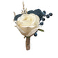 Artificial White Rose Corsage and Wristlet with Navy Teal and Blue Accents