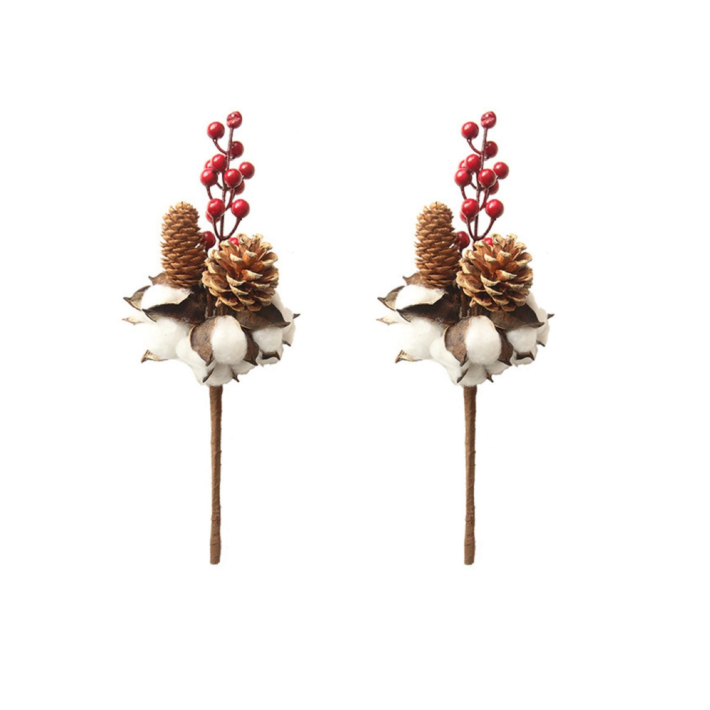 Rustic Cotton Stems with 5 Cotton Bolls per Stem Artificial Christmas Holiday Berries (Set of 2)