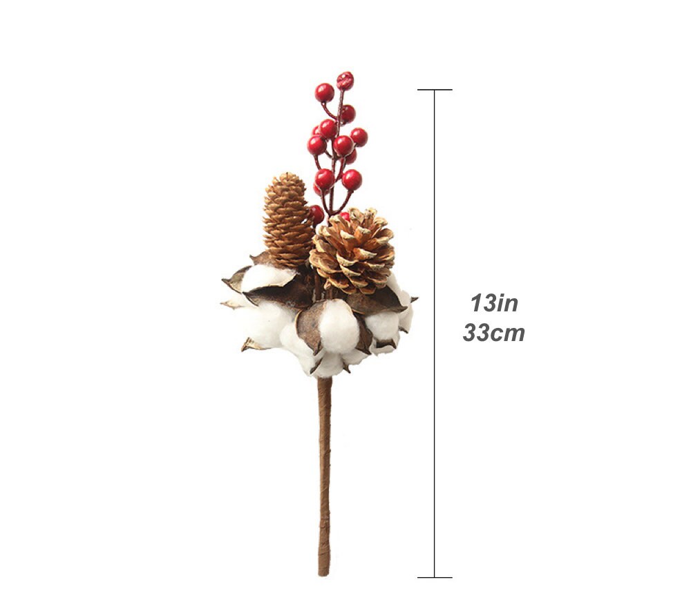 Rustic Cotton Stems with 5 Cotton Bolls per Stem Artificial Christmas Holiday Berries (Set of 2)
